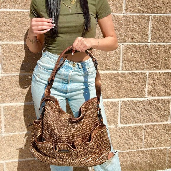 Burberry Pleated Leather Shoulder Bag